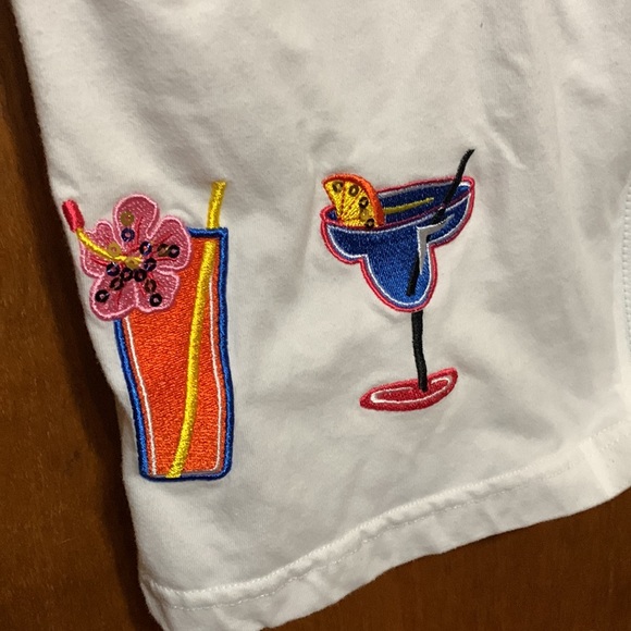 CLUB Z COLLECTION- White Zip-Up Beach Cover Up with Colorful Cocktail Embroidery - Picture 2 of 11